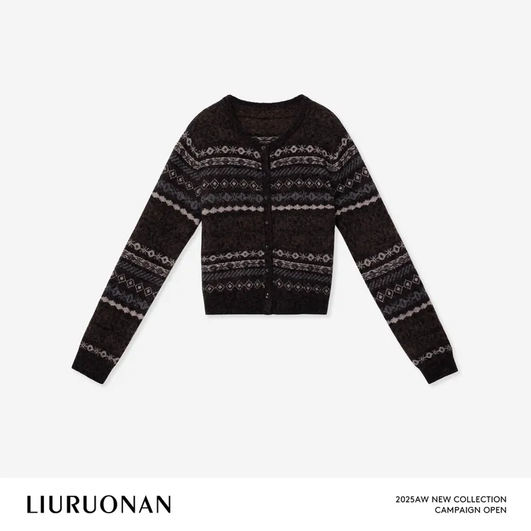 LIURUONAN 25WIN【费尔岛开衫】艺术感圆领长袖针织保暖叠穿毛衣女