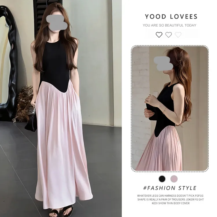 小个子高级感无袖背心连衣裙2025年夏季新款穿搭爆款长裙裙子女装