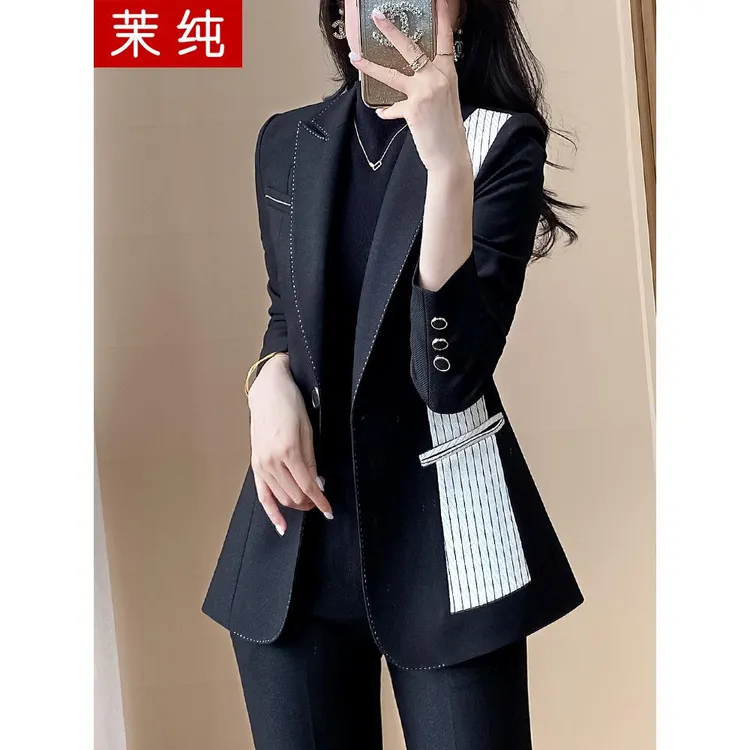 职业洋气女2025新款黑白色拼接小西服高级感时尚高级感正装工作服