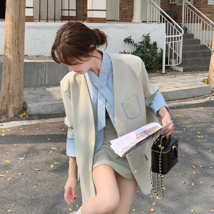 假两件西装半身裙套装女2025早春新款韩系穿搭松弛感通勤风两件套