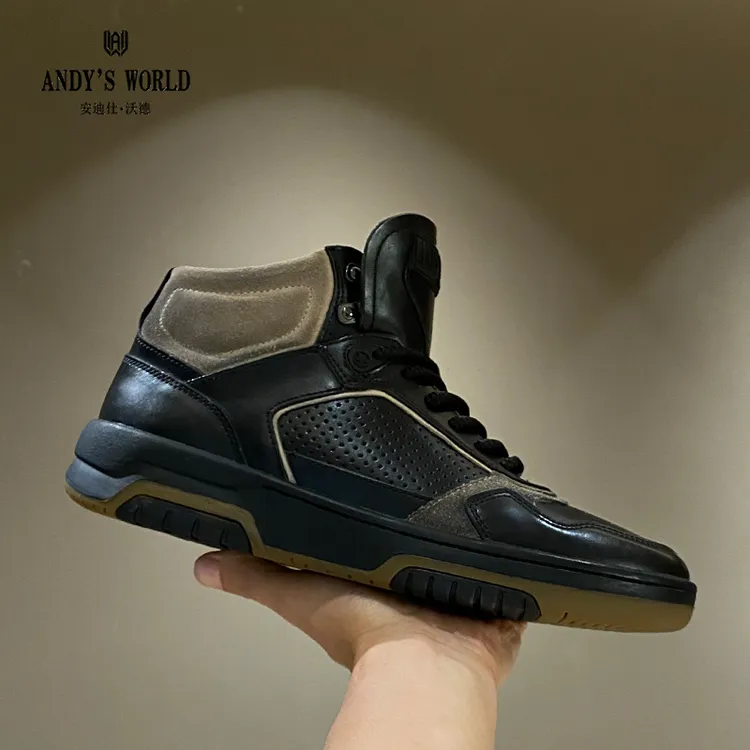 欧版2025网红爆款秋冬中帮靴男真皮厚底潮牌休闲运动鞋子男欧洲站