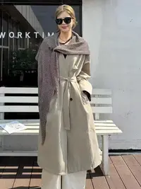 【9136】吖#时尚百搭长款风衣外套+披肩