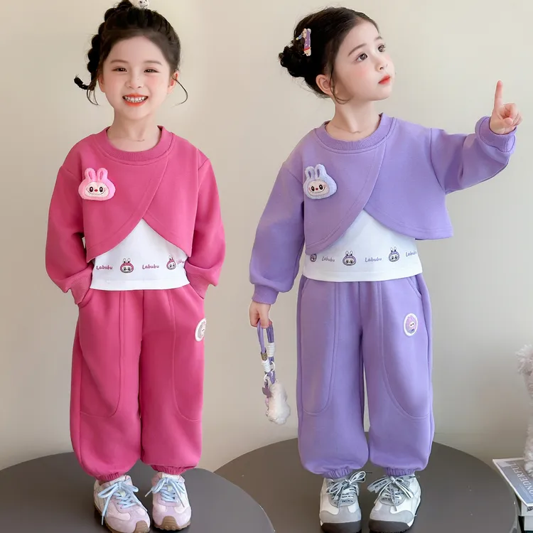 女童拉布布套装洋气儿童春秋季新款女宝宝卫衣裤休闲三件套小女孩