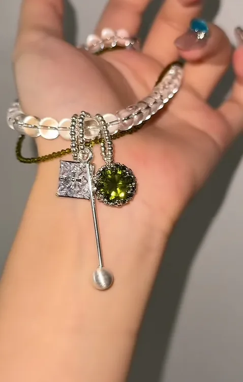 铜合金项链 双十一ins小众设计绿色女饰品复古森系颈链配饰叠戴