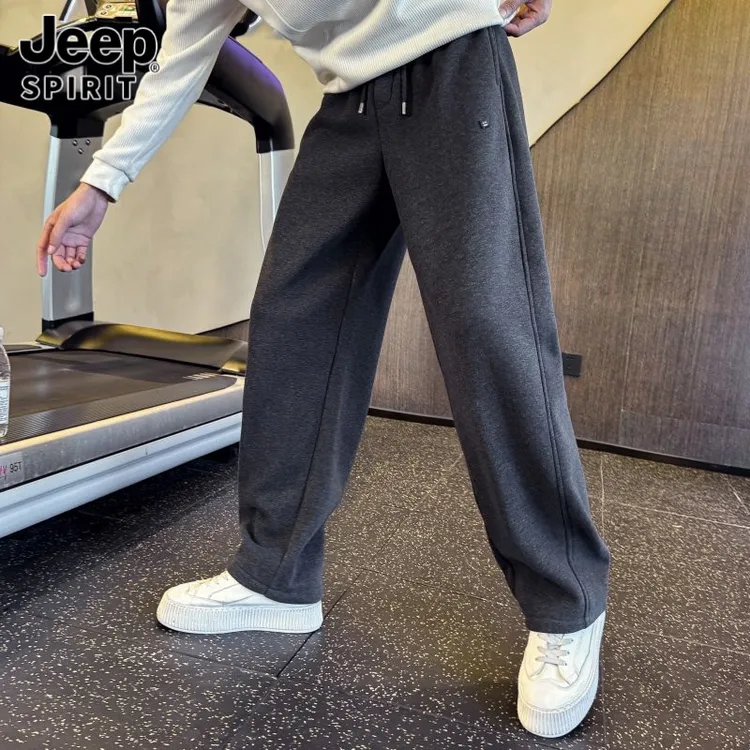 JEEPSPIRIT加绒卫裤男秋冬季新款潮流宽松直筒运动裤百搭休闲裤子