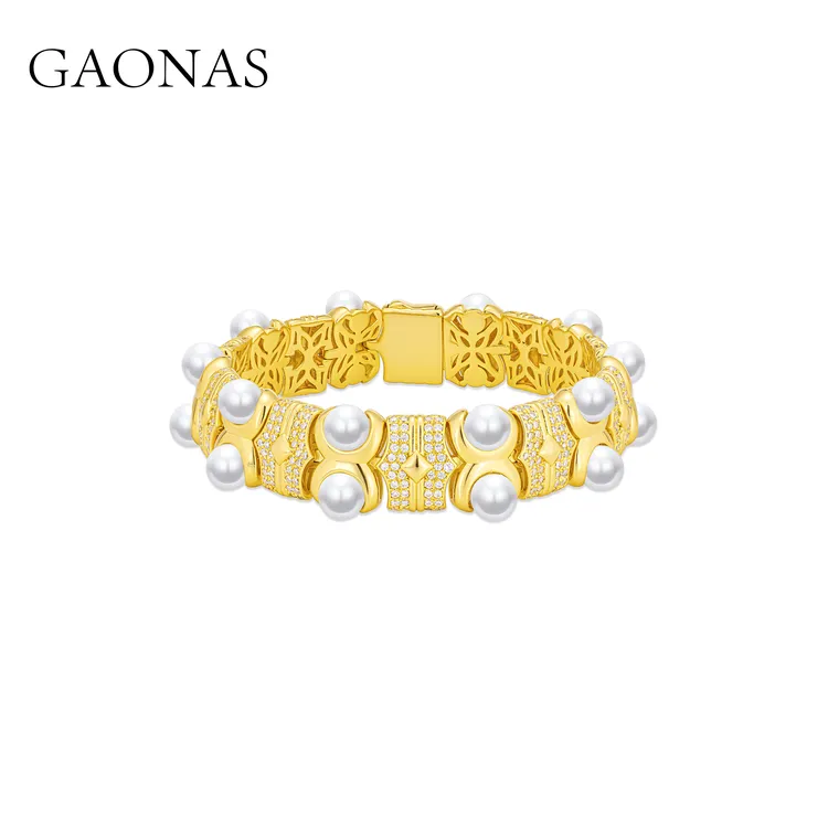 GAONAS 镀K金合成锆石手链 时尚设计贵气金色珠手链11502SGO
