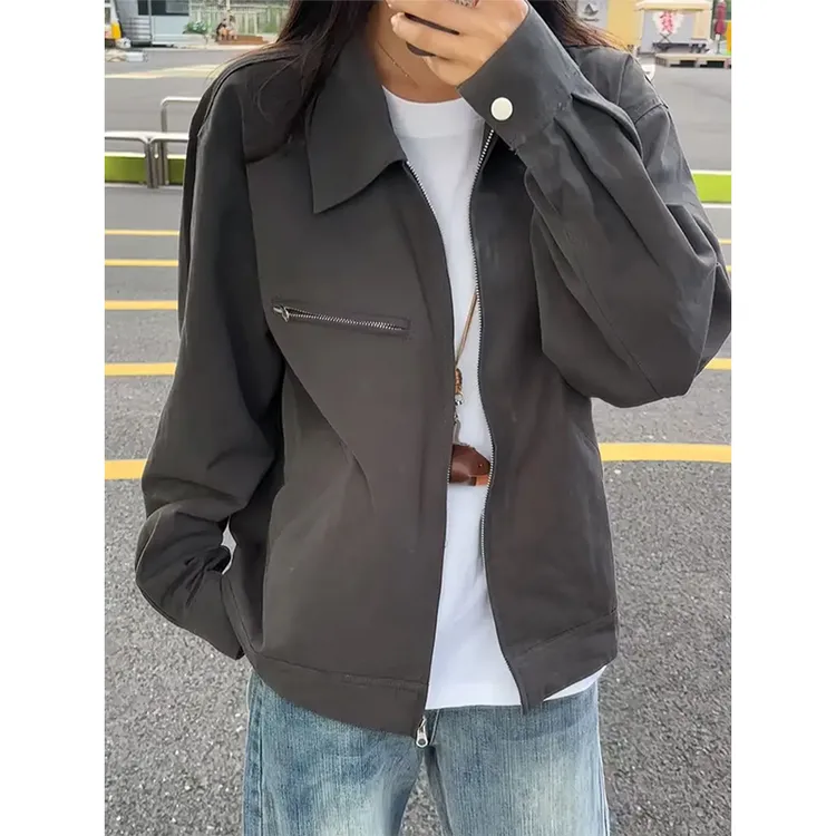 cleanfit深灰色帆布水洗工装外套男秋季潮牌高级感正肩底特律夹克