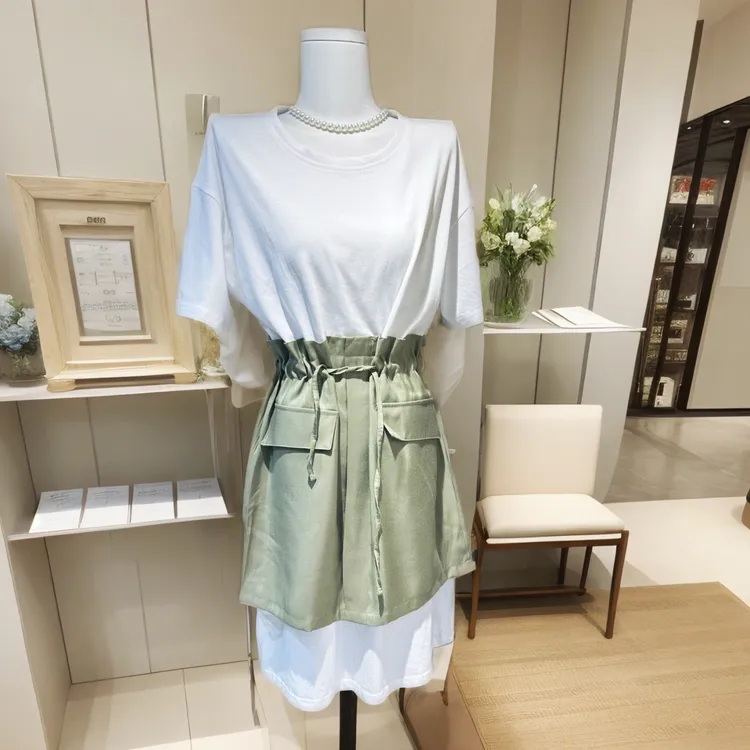 517纯棉拼接假俩件收腰显瘦连衣裙 一件穿出层次感慵懒与精致并存