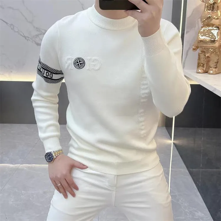 欧货轻奢高品质秋冬款长袖针织毛衣时尚男士休闲圆领打底衫潮5162