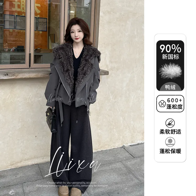 Liixu韩系短款派克羽绒服女冬新款保暖90白鸭绒外套L58YRG1226