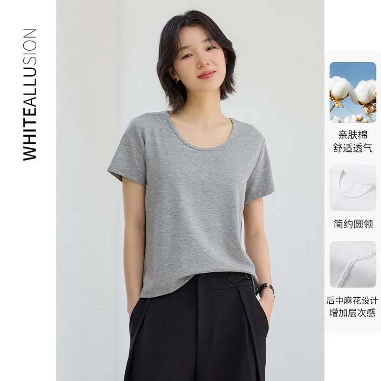 素典【极简T】极简风圆领T恤女小个子休闲通勤百搭短袖上衣4278