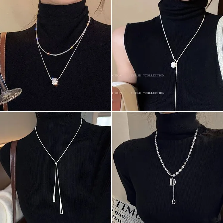 双层叠戴金属项链女百搭新款小众轻奢高级感锁骨链气质毛衣链颈链
