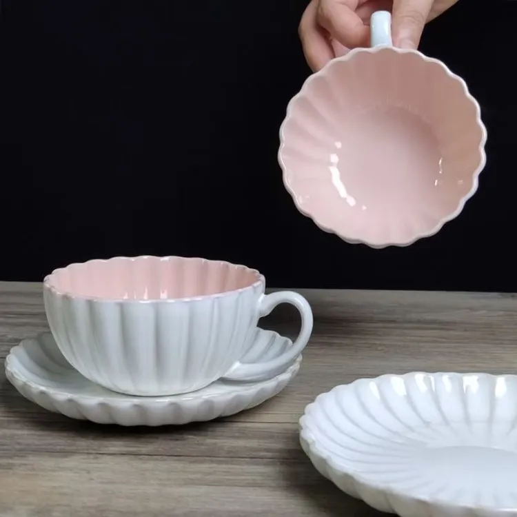 韩式陶瓷杯高颜值家用陶瓷下午茶咖啡杯碟套装组合点心碟子微瑕