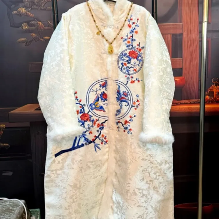 等闲集新中式国风刺绣梅语清风棉衣白色不能机洗不包邮