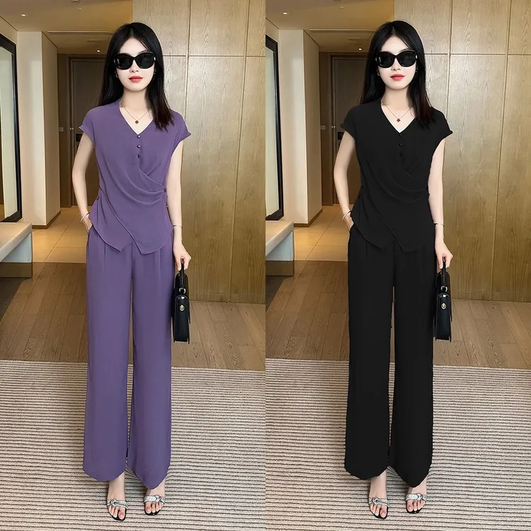 短袖时尚套装显瘦气质洋气休闲夏季减龄高腰百搭薄款春夏宽松收腰