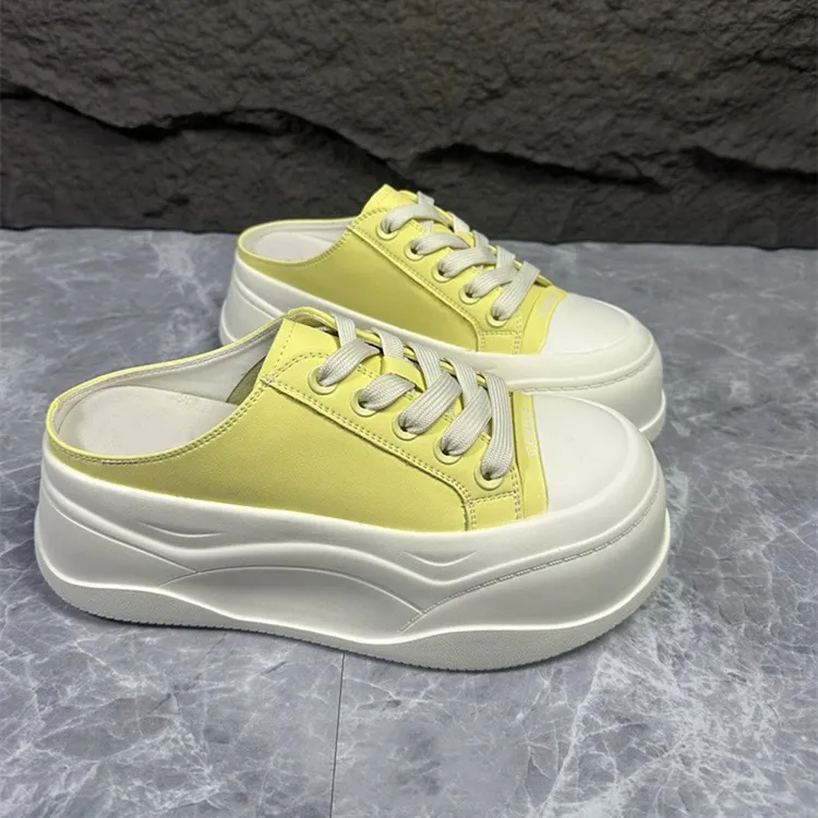 厚底包头半拖鞋女款2025春夏新款外穿增高懒人小白鞋松糕女鞋