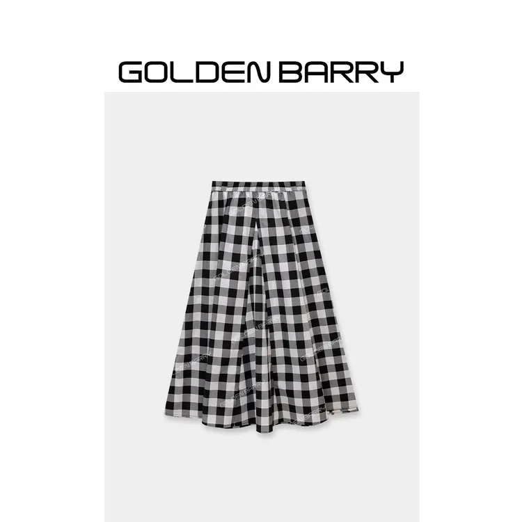 GOLDENBARRY|310223气质显瘦百搭黑白格纹半裙