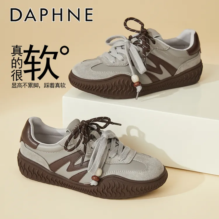 达芙妮复古厚底德训鞋女2025新款秋季双系带阿甘鞋百搭软底老爹鞋