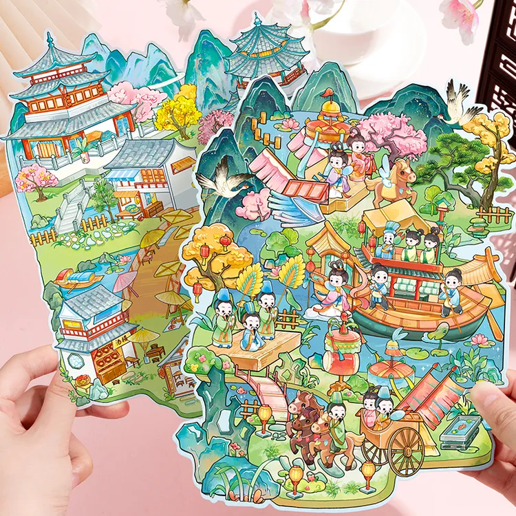 超大号古风3D立体造景贴纸传统名画系列微缩场景可爱小屋装饰贴画