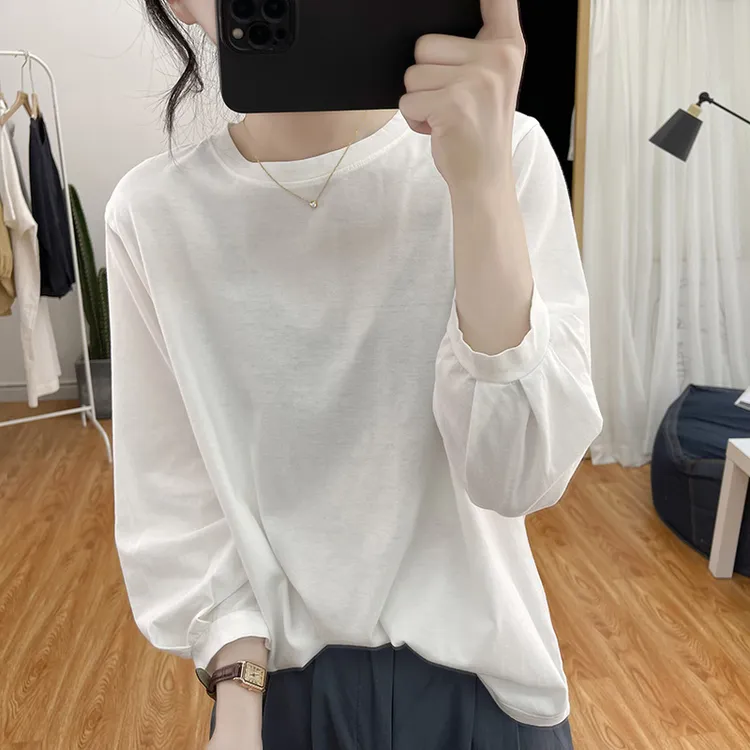 春秋冬设计感纯棉灯笼袖长袖T恤女减龄正肩内搭上衣欧货新款打底