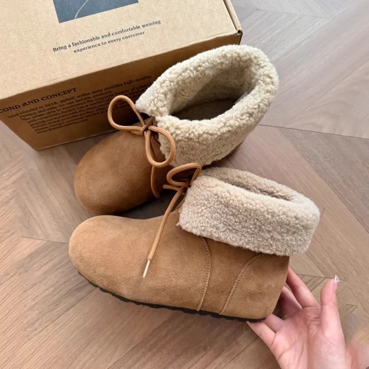 羔羔毛内增高勃肯短靴女加绒毛毛棉鞋2025冬季新款厚底两穿雪地靴