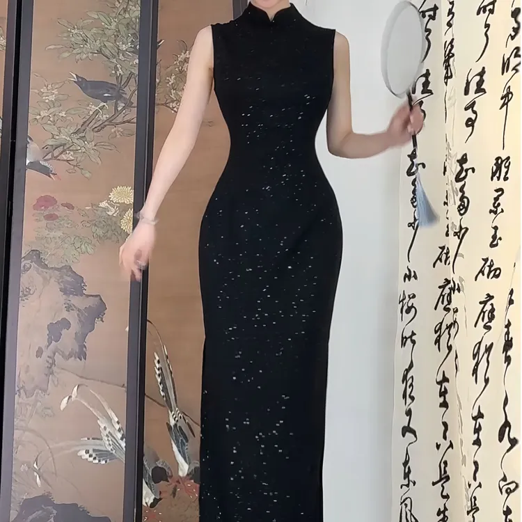 秋辞香~繁华如梦无袖港工曼妙灵动高级弹力修身旗袍连衣裙