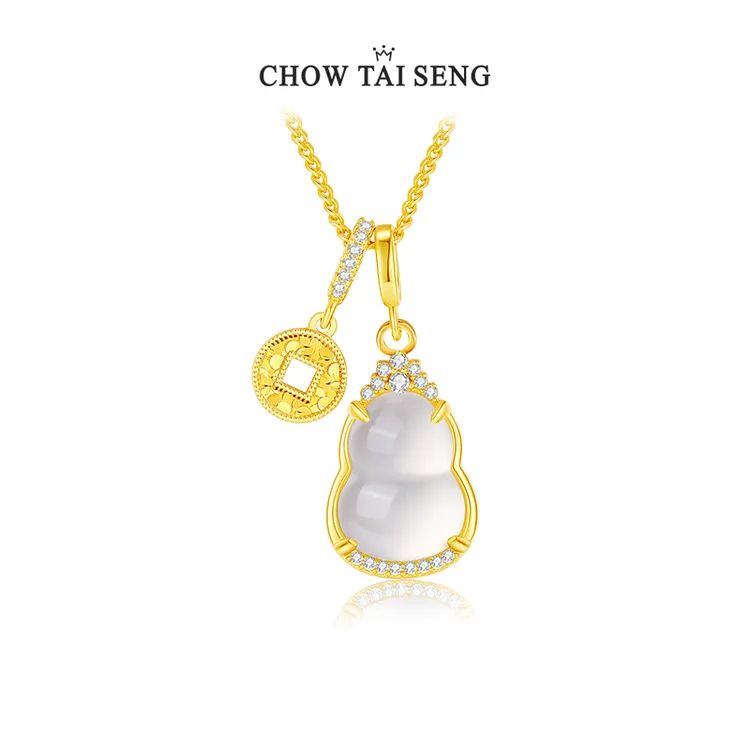 周大生葫芦盈财项链铜币碎冰冰福禄首饰一款两戴s925银玉髓