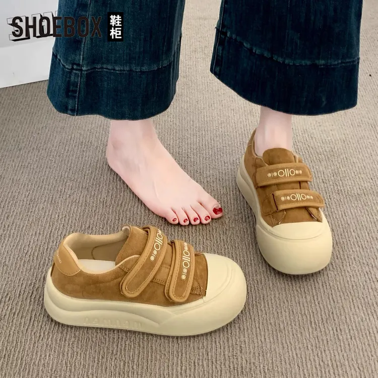 SHOEBOX鞋柜厚底踩屎感德训鞋女2025秋季新款魔术贴复古休闲板鞋