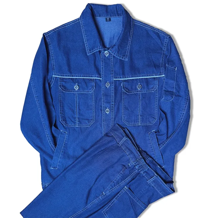 牛仔工作服夏季薄款套装纯棉国家电网长袖电力耐磨电工工装劳保