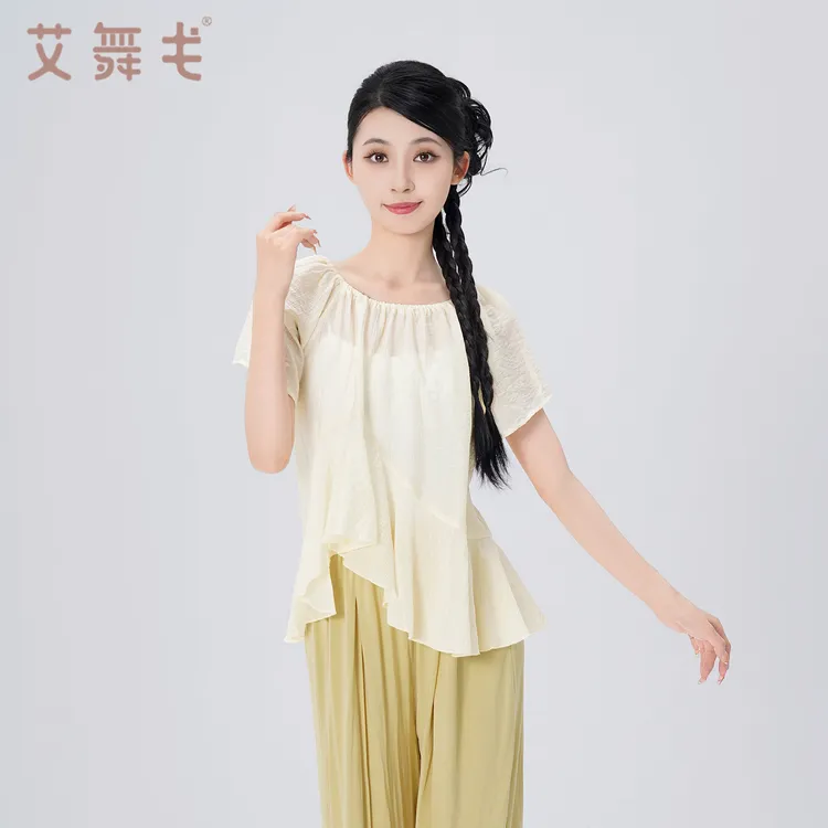 艾舞戈古典舞身韵短袖纱衣中国舞飘逸练功服现代宽松训练服上衣夏