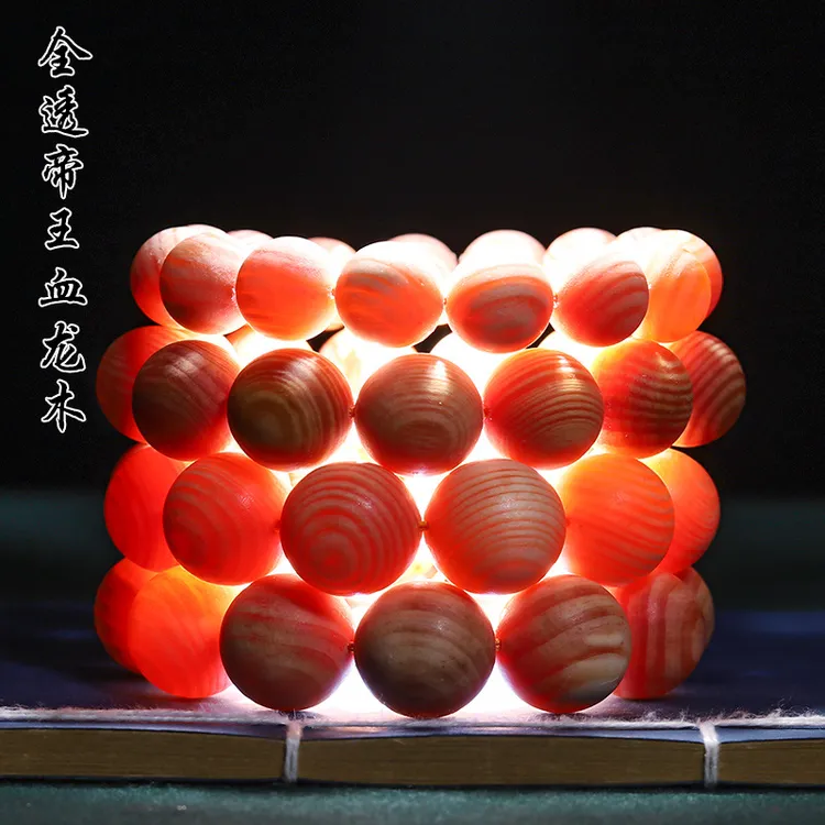 非金属木质手链 帝王血龙木顺纹满油高透琥珀木男手串长白山北沉