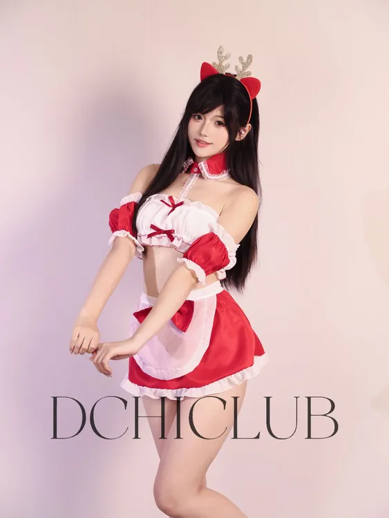 【DCHI】圣诞小鹿-圣诞风甜美连颈抹胸超短裙