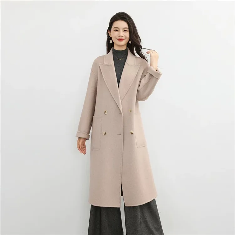 2025新款100%纯羊毛双面呢大衣女中长款宽松时尚毛呢外套
