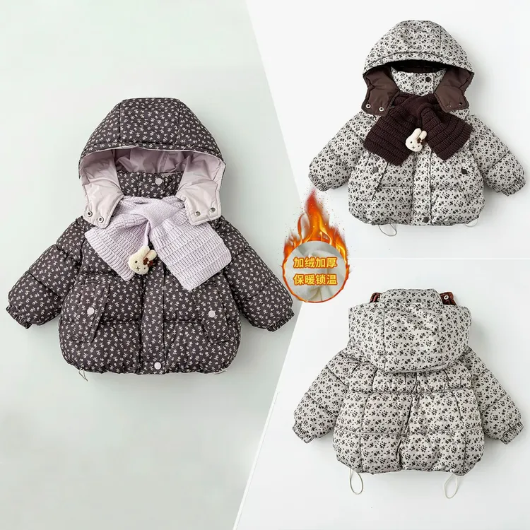 3岁女童婴儿洋气棉服儿童2025冬季新款宝宝碎花加绒加厚棉衣外套