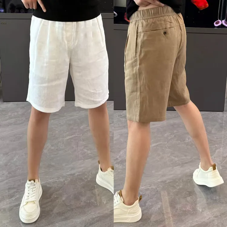 亚麻短裤男夏季薄款短裤男时尚百搭纯色休闲裤直筒舒适男裤五分裤