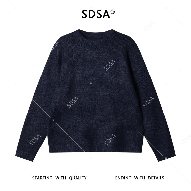 SDSA男士秋冬新款痞帅男装极简风宽松圆领针织衫纯色毛衣气质百搭