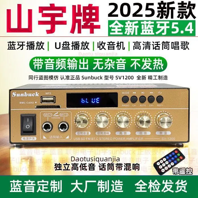 全新迷你唱歌输出功率U盘收音调节直流12V220V蓝牙功放音响功放机