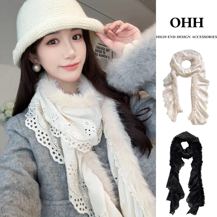 软蕾丝仿狐狸毛围巾秋冬新款韩系氛围感百搭加厚保暖护颈围脖
