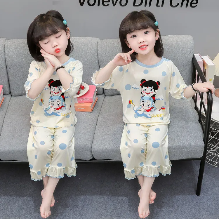 儿童空调睡衣莫代尔夏季薄款哪吒女童宝宝空调服夏天小女孩家居服
