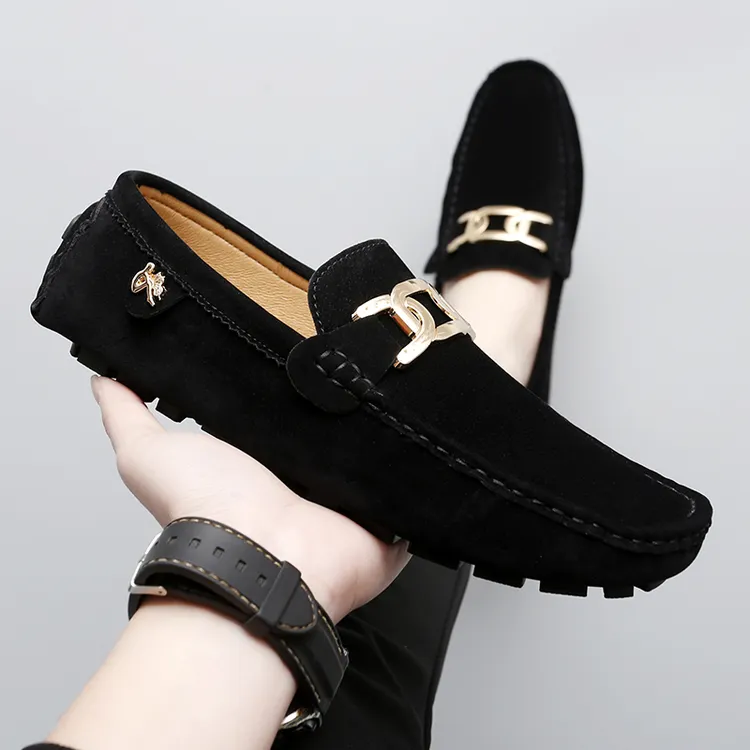 新款韩版豆豆鞋男百搭反绒休闲皮鞋透气英伦一脚蹬懒人翻毛男鞋潮