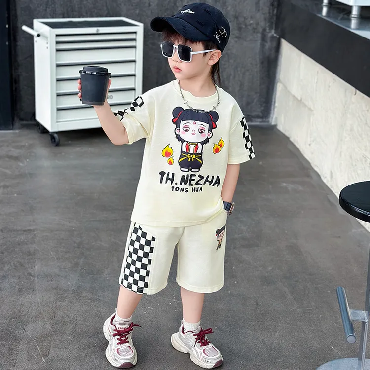 哪咤潮牌童装男童夏装套装新款酷帅儿童夏季短袖宝宝薄款衣服