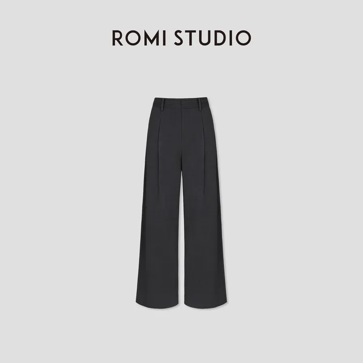 ROMI STUDIO“率性优雅”高克重内磨毛微弹高腰阔腿休闲裤 431KS050