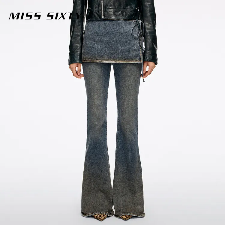 【杨幂同款】Miss Sixty2025冬季新款牛仔裤女复古叠穿修身喇叭裤