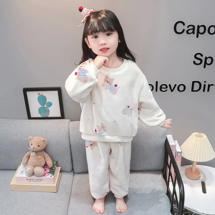 女童法兰绒睡衣秋冬加厚女孩宝宝冬款女小童儿童保暖珊瑚绒家居服