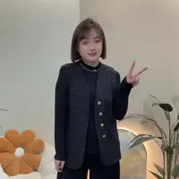 小爽家^大码胖mm秋季大码女装V领小香风百搭外搭显瘦马甲