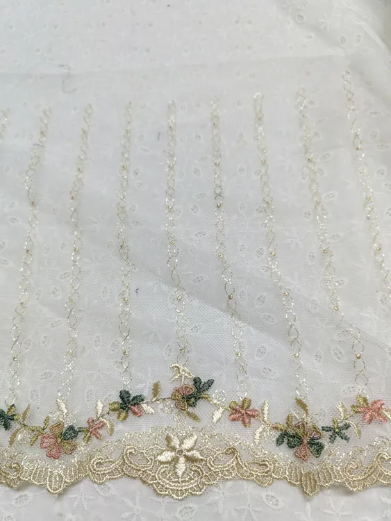 甜美田园风香槟色花墙渐变网纱刺绣花边用于裙边床品窗帘