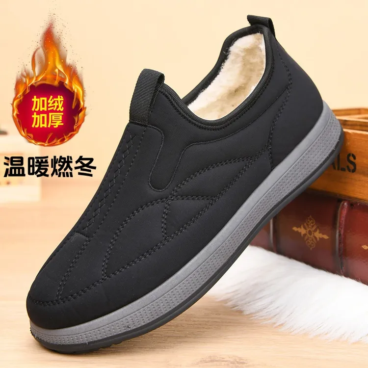 老北京布鞋男士一脚蹬老人男鞋冬季爸爸棉鞋加厚保暖加绒防滑软底