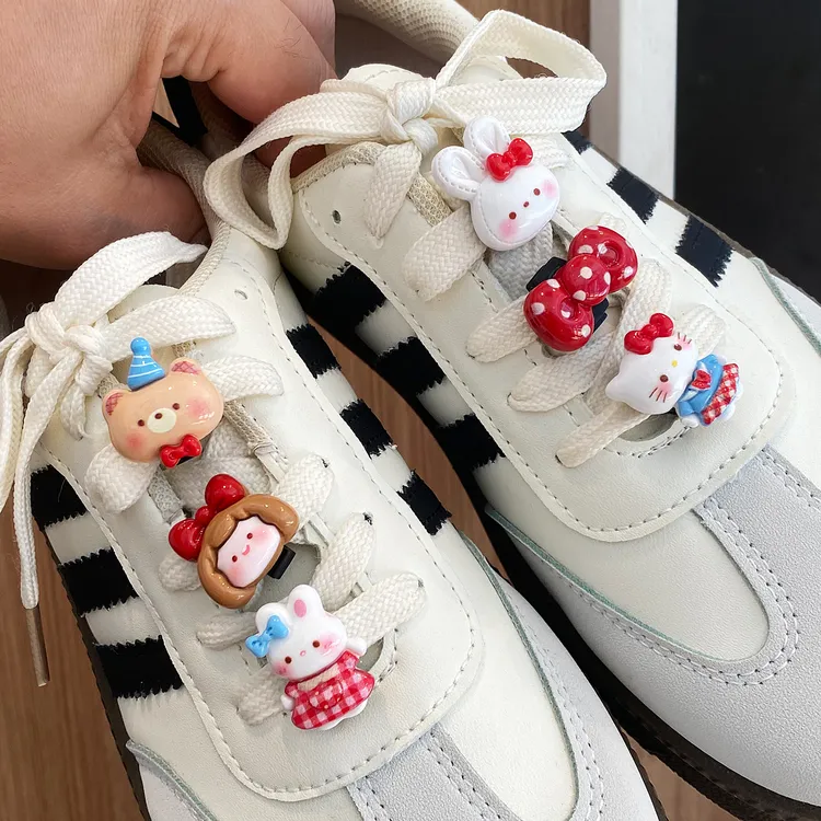 ins可爱卡通立体格纹裙兔鞋带扣可拆卸diy鞋花适配德训鞋板鞋装饰