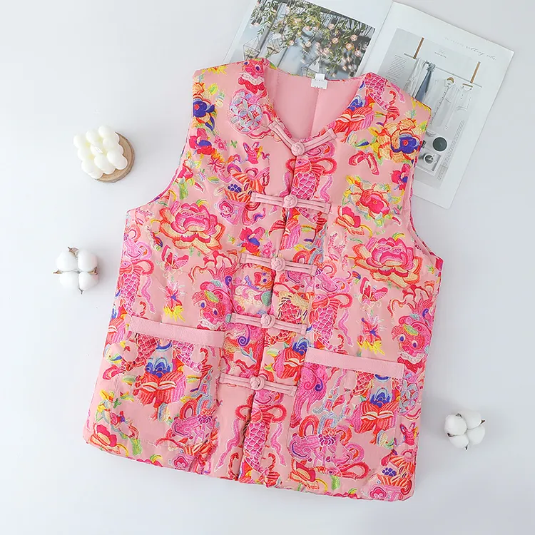 中国风纯棉花手工盘扣马甲女外搭秋冬新中式宽松显瘦马夹背心坎肩