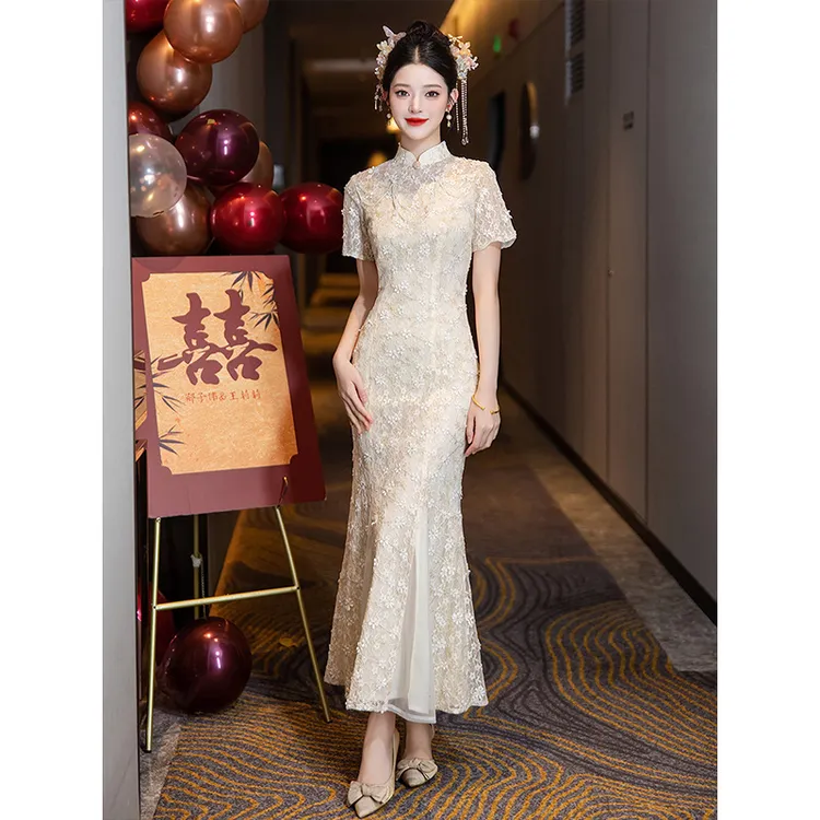 新中式旗袍改良版鱼尾裙新款新娘订婚礼服回门便装高级感修身气质